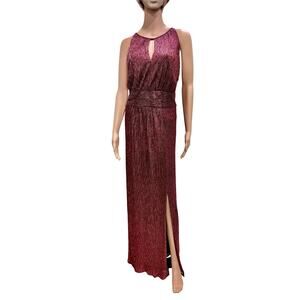 R&M Richards Women’s 20W Burgundy Metallic Pleated Gown Formal Evening Dress